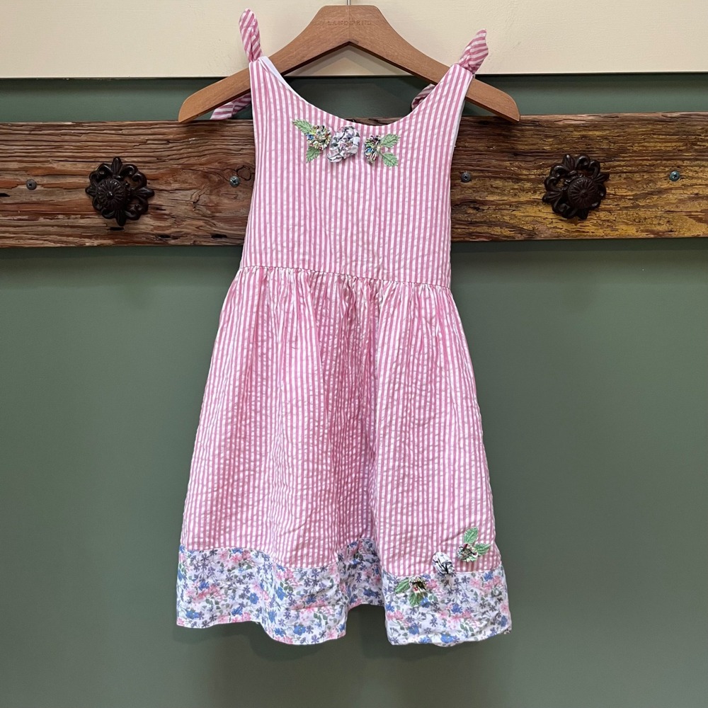 The Prairie Rachel Ashwell Girls Pink Seersucker Stripe Floral Dress Size 7